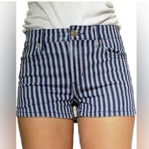 New American Eagle Hi - Rise Shortie Shorts 
Size 0,00,4,8,14,16 blue/white
